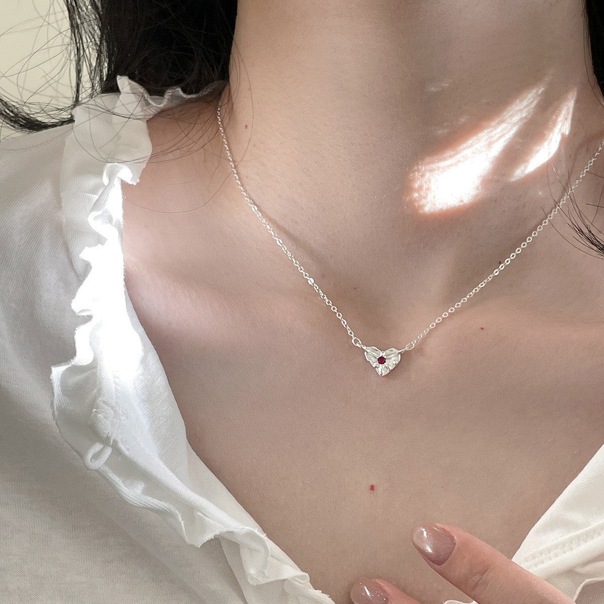 C廠-925純銀愛心鋯石項鍊女時尚簡約氣質溫柔鎖骨鏈通勤百搭高級項鍊「XL-1119」25.08-4