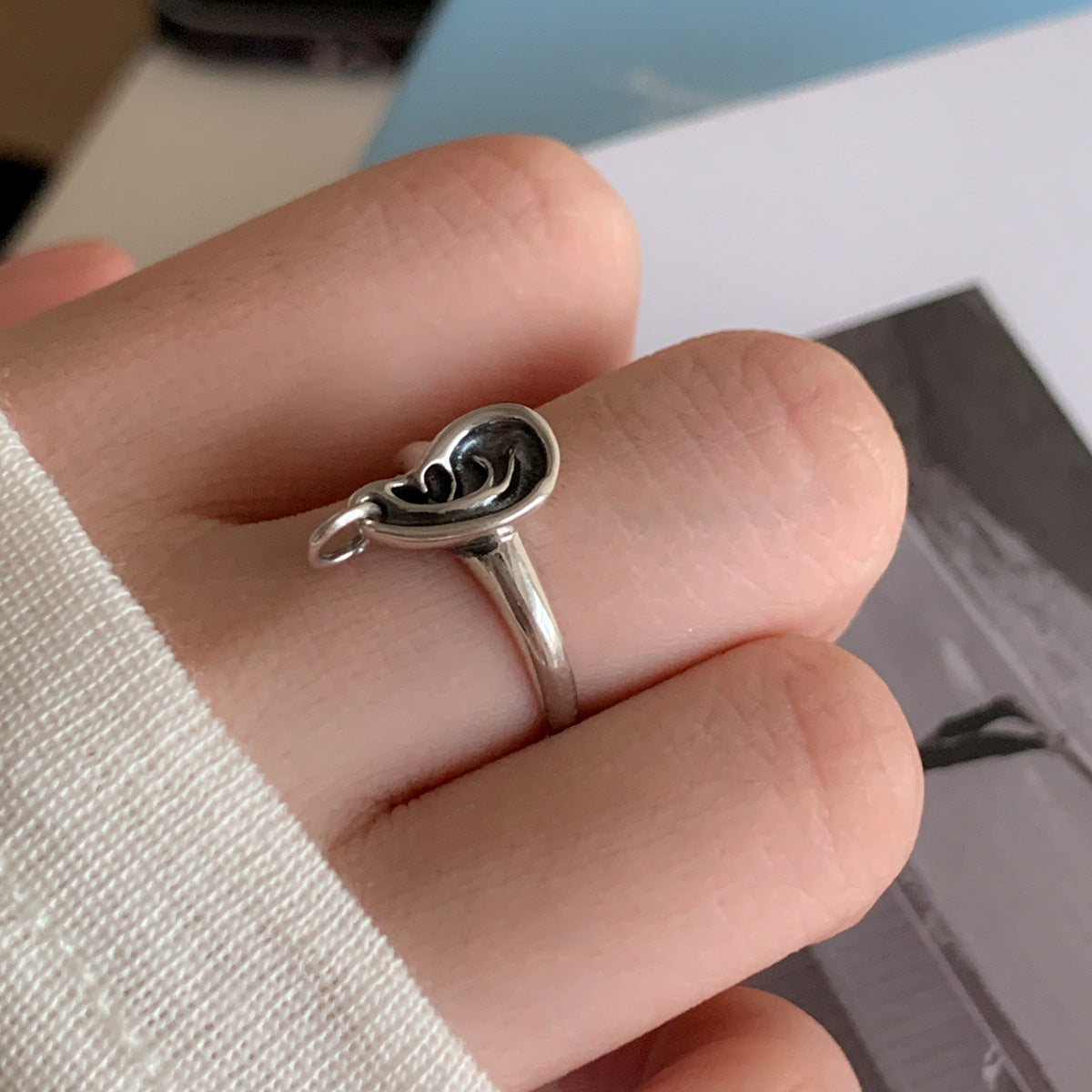 C廠-輕奢復古設計感小耳朵戒指女冷淡風氣質個性純銀食指環ins新指環「JZ-0657」25.10-5