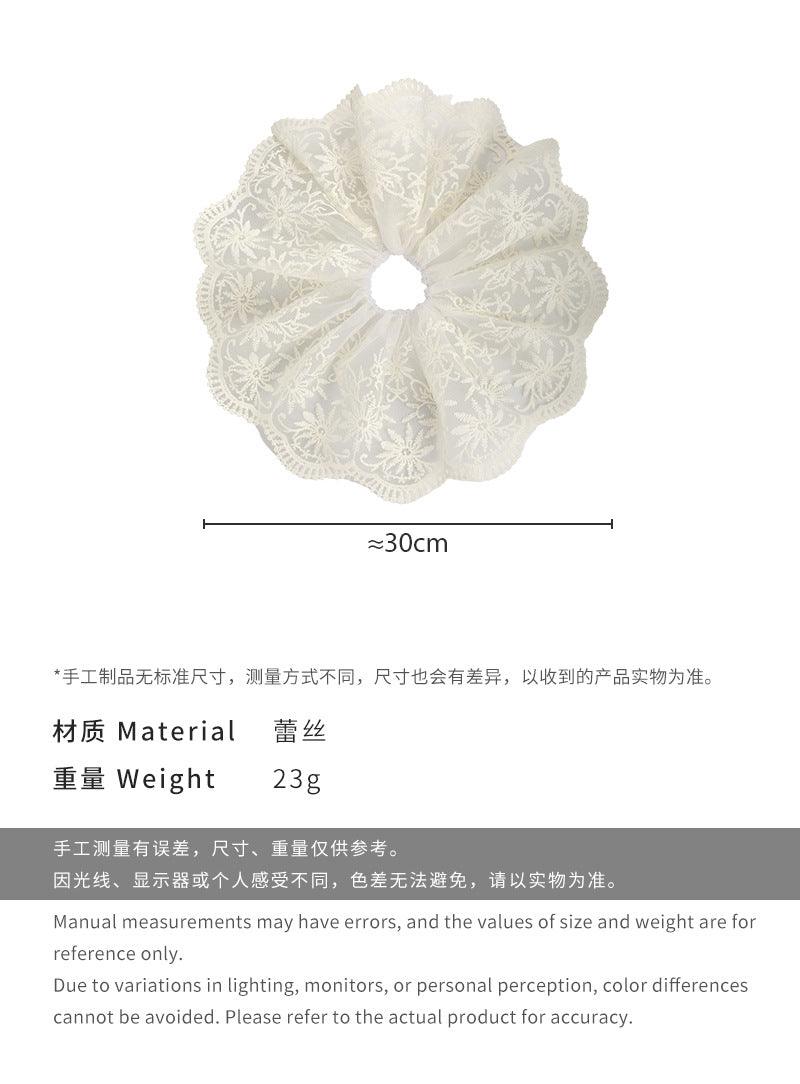 E廠-加大號超仙蕾絲刺繡大腸髮圈女高級感扎低馬尾丸子頭髮繩頭繩皮筋「26767」25.04-1