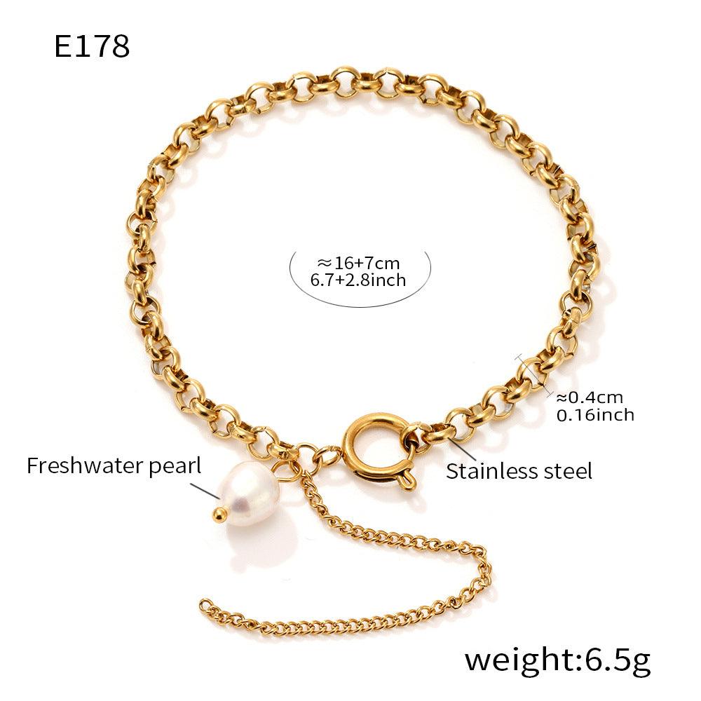 B廠-ins輕奢流蘇鏈條巴洛克淡水珍珠手鍊女不鏽鋼bracelet手飾「E178」25.04-1