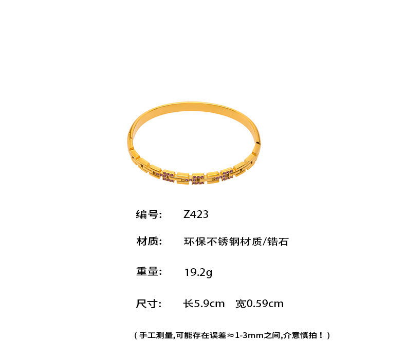 B廠-高質量5A鋯石卡扣手鐲時尚簡約不鏽鋼18K真金跨境歐美飾品「Z423」25.05-4