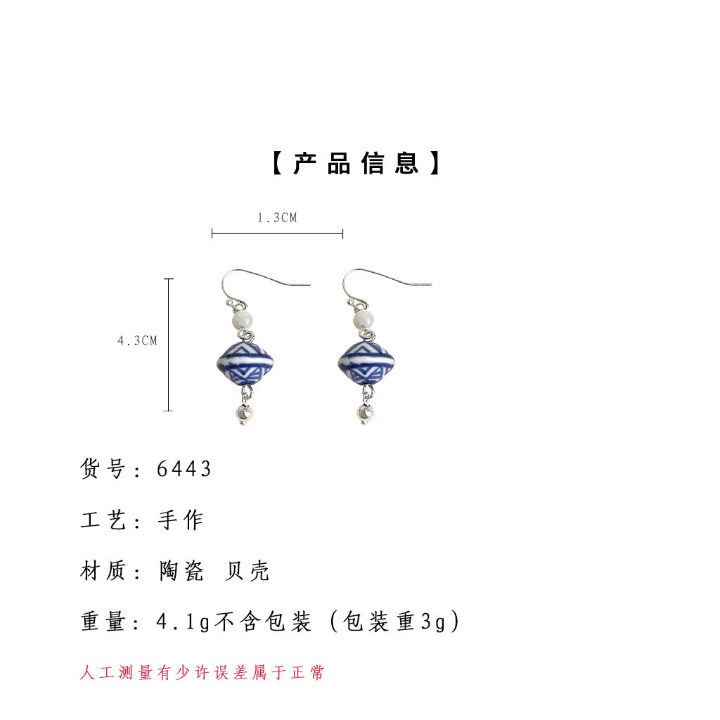 A廠-文藝復古新中式青花瓷陶瓷耳環新款原創手工耳飾飾品貨源批發「6443」25.07-3
