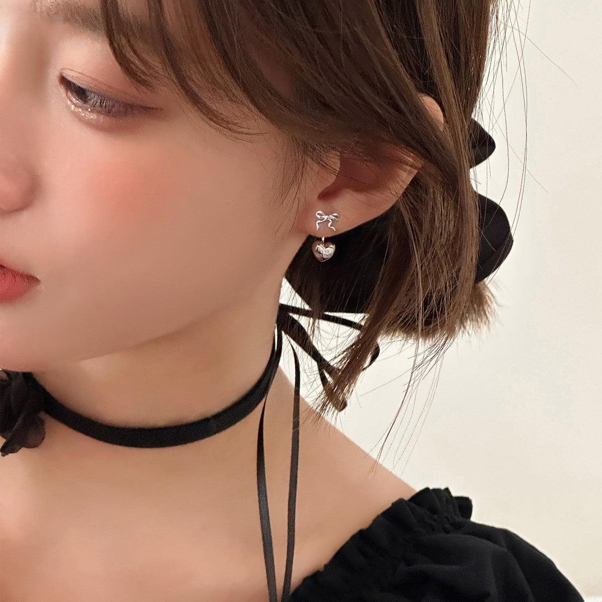 C廠-925銀針愛心耳釘女小眾設計高級感蝴蝶結耳環輕奢簡約氣質耳飾「EH-3272」24.11-1