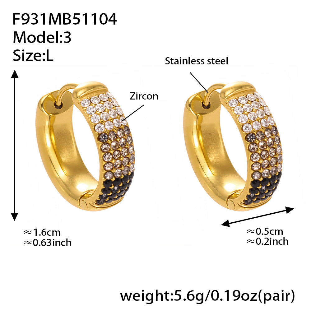 B廠-彩色鋯石拼色圓圈耳環大中小尺寸耳扣不鏽鋼鍍18k真金飾品「F931」25.11-2