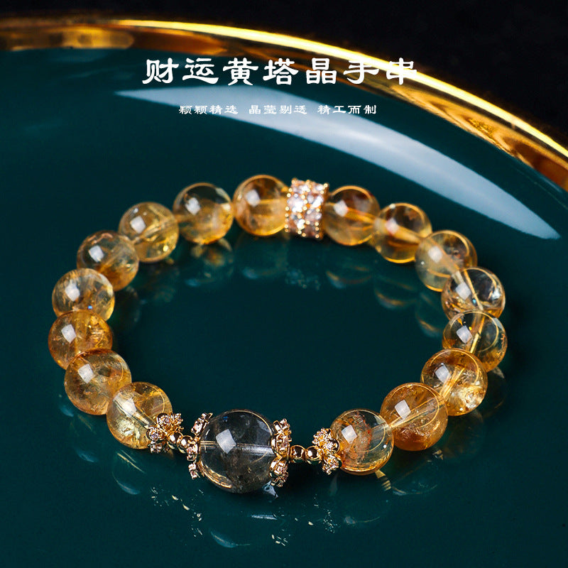 AS廠-天然高品質黃塔晶水晶串珠手鍊女時尚通勤招財綠幽靈水晶手串首飾「SL6477」25.07-3