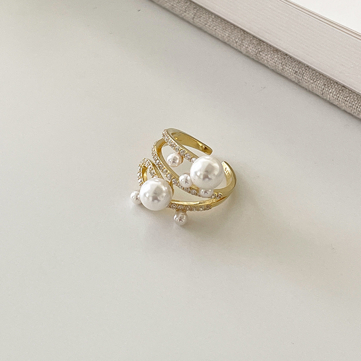 C廠-韓版優雅氣質冷淡風珍珠戒指女復古百搭高級感食指戒小眾設計指環「JZ-0728」25.11-1