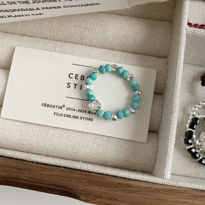 C廠-古風花朵葉子福袋小馬元寶蘋果紅瑪瑙彈力戒指S925純銀戒指女士「RB」25.11-4