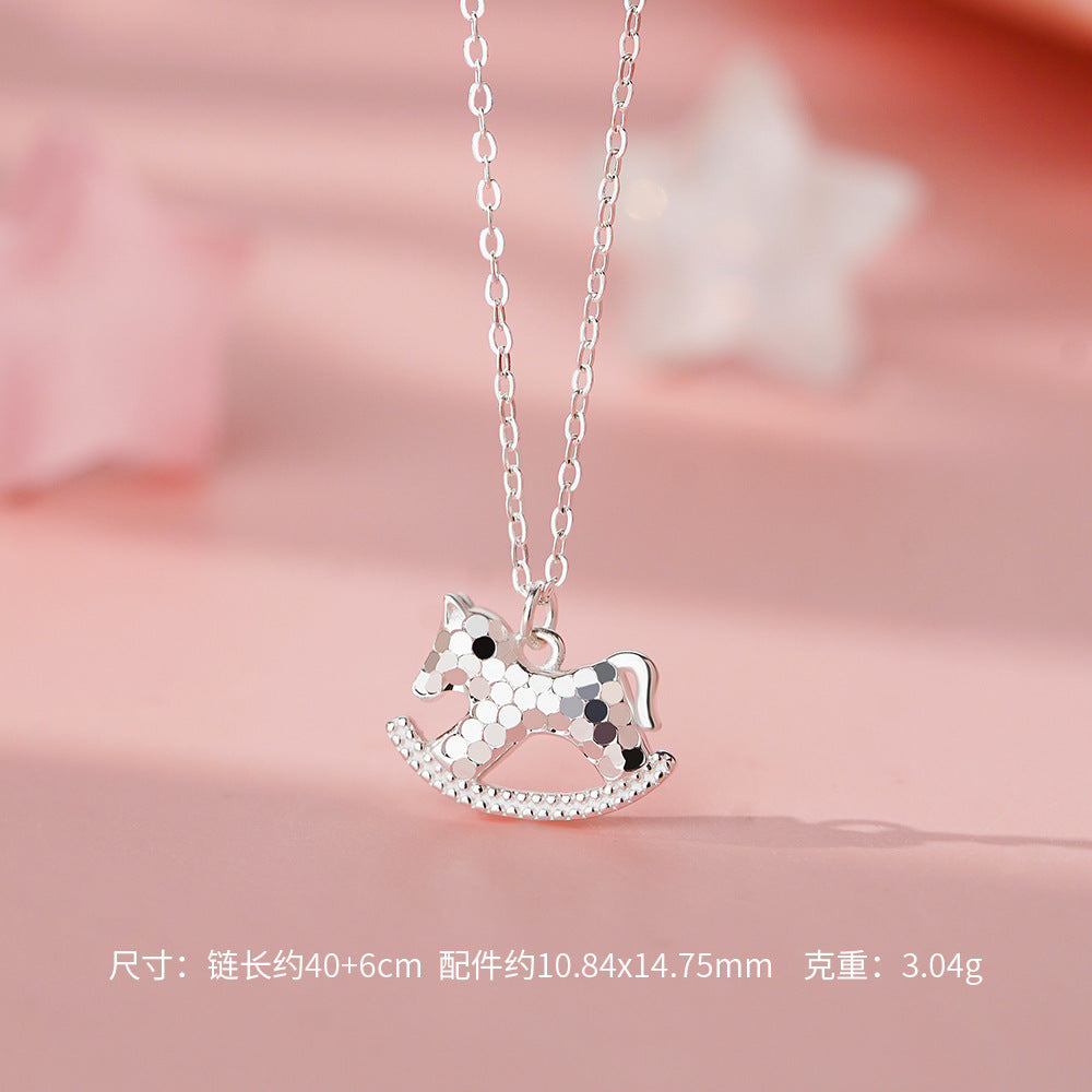 D廠-足銀S999搖搖木馬項鍊生肖馬耳釘碎冰冰新中式個性創意首飾「YC1327N_1 YC3225E_2」25.11-4