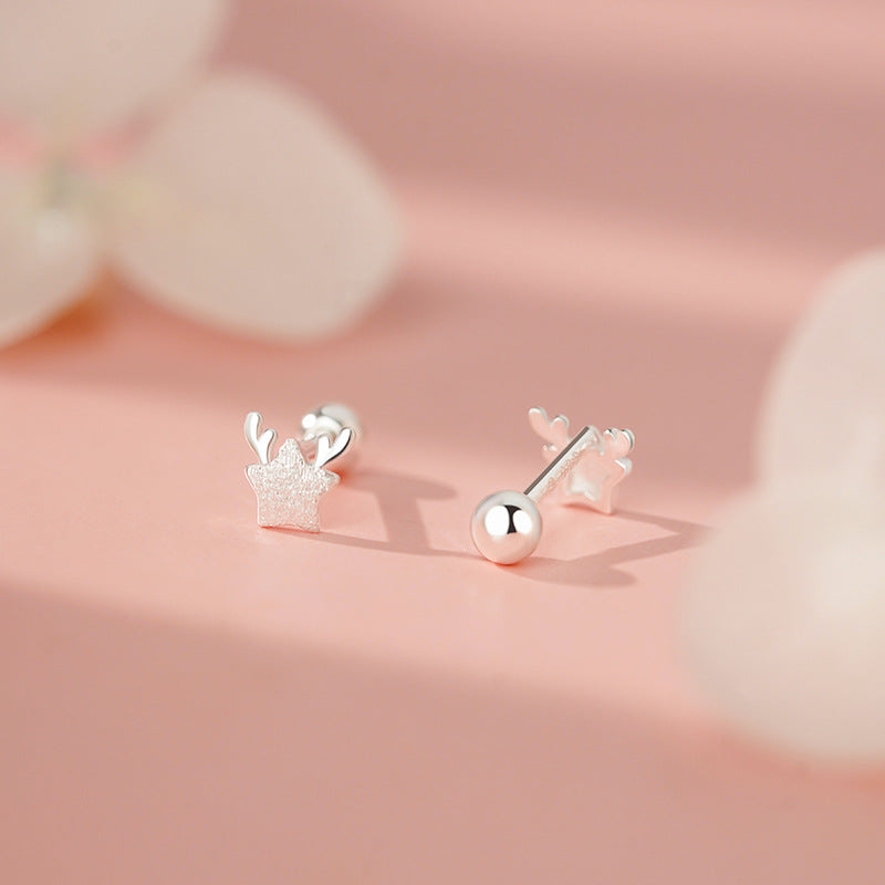 D廠-S999足銀輕奢鹿角星星螺絲耳環女文藝小眾高級感爆款自然耳飾「YC4123E_1」25.11-3