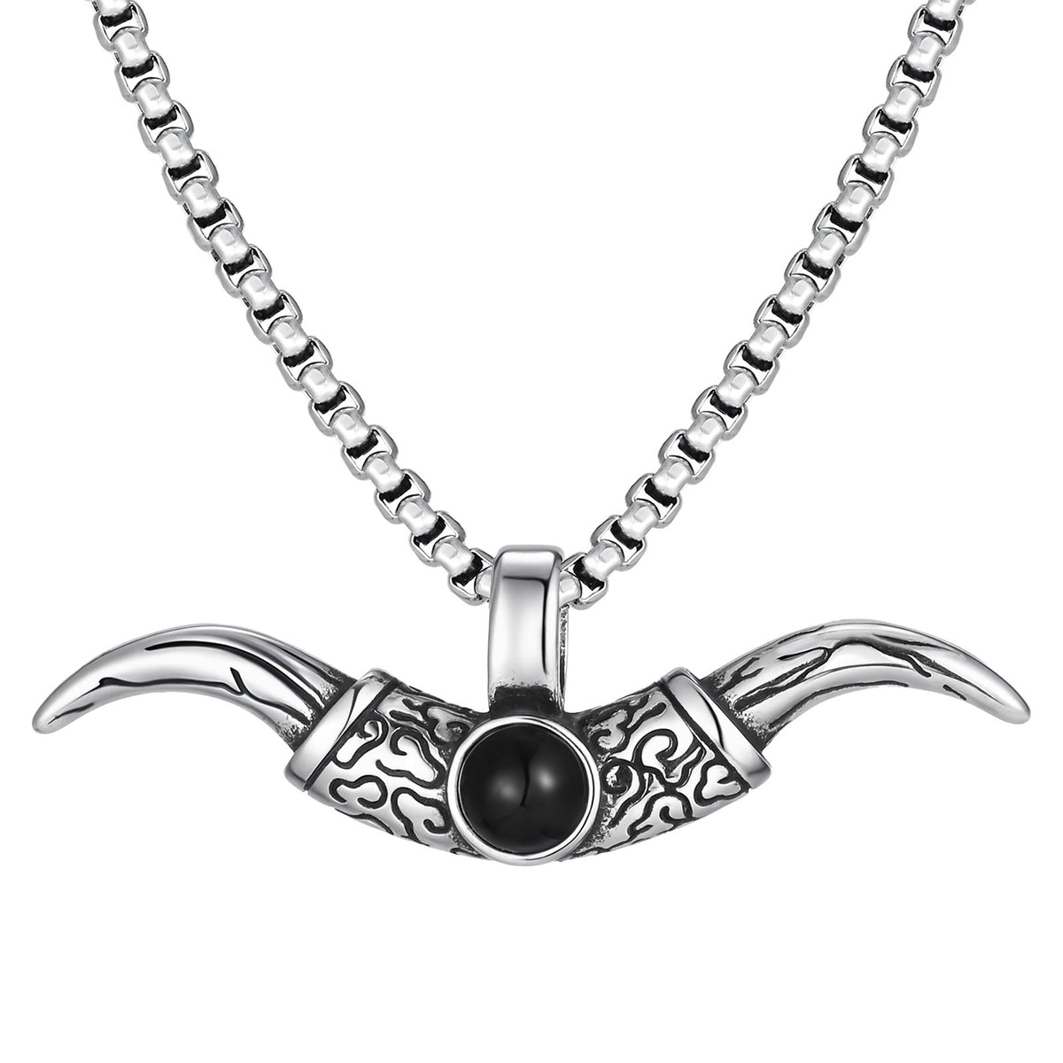 G廠-歐美不鏽鋼男牛角個性頸鏈嘻哈配飾批發霸氣牛角惡魔之眼「PN-2244」25.11-1