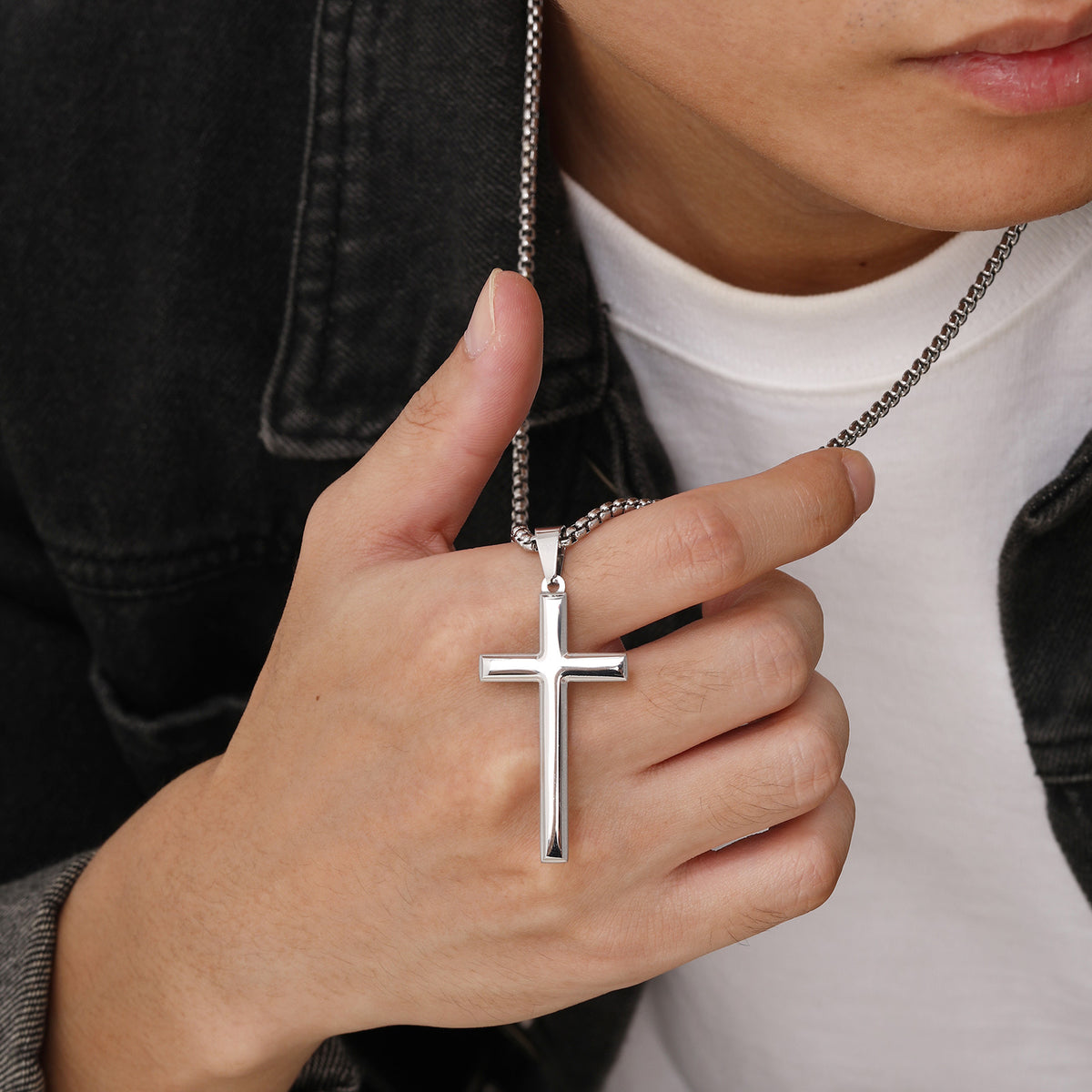 G廠-歐美配飾necklaces不鏽鋼光面十字架吊墜項鍊男士飾品「PN2045」25.04-4