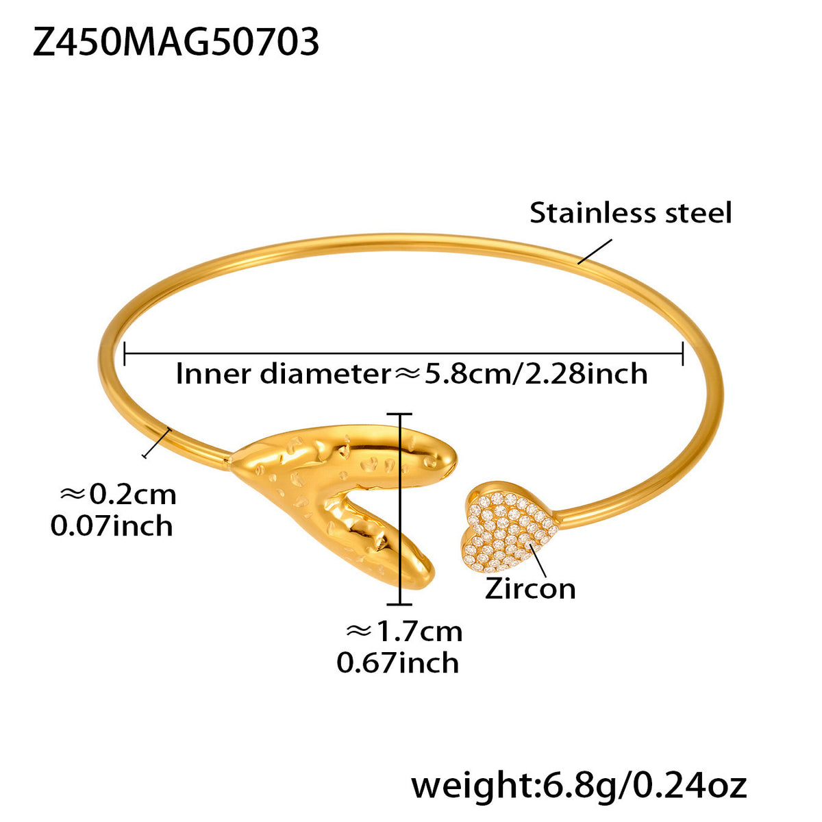 B廠-不鏽鋼愛心芒星開口手鐲鍍18k真金時尚百搭烏龜5A鋯石手鐲「Z446」25.07-2