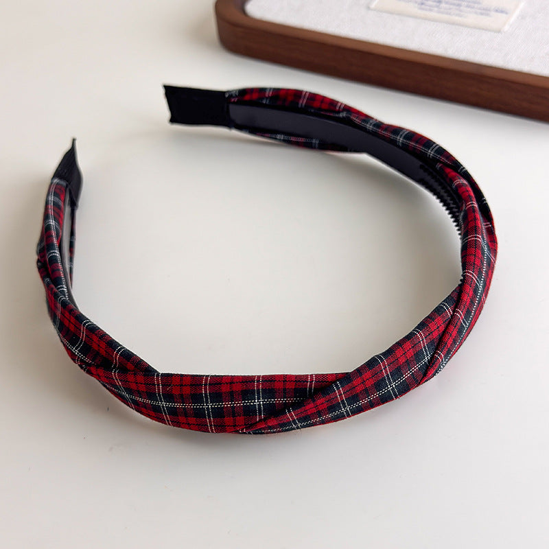E廠-學院風布藝格紋麻花髮箍女美拉德百搭髮卡高顱頂壓髮頭箍氣質髮飾「27378」25.08-4