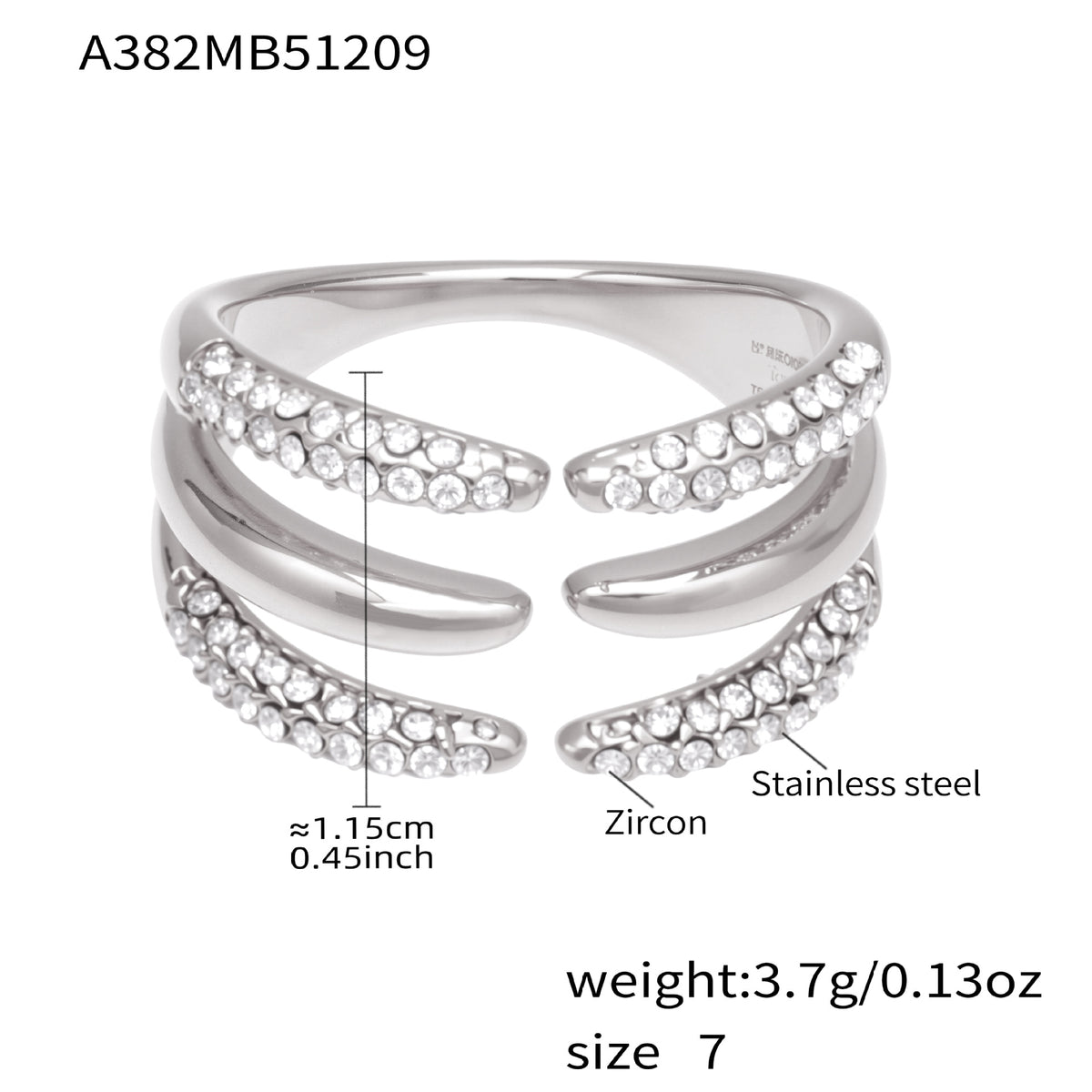 B廠-不鏽鋼細鑽鑲嵌鋯石開口戒指組合鍍18k真金INS小眾時尚設計手飾品「A382-A-A622-A674」25.12-3