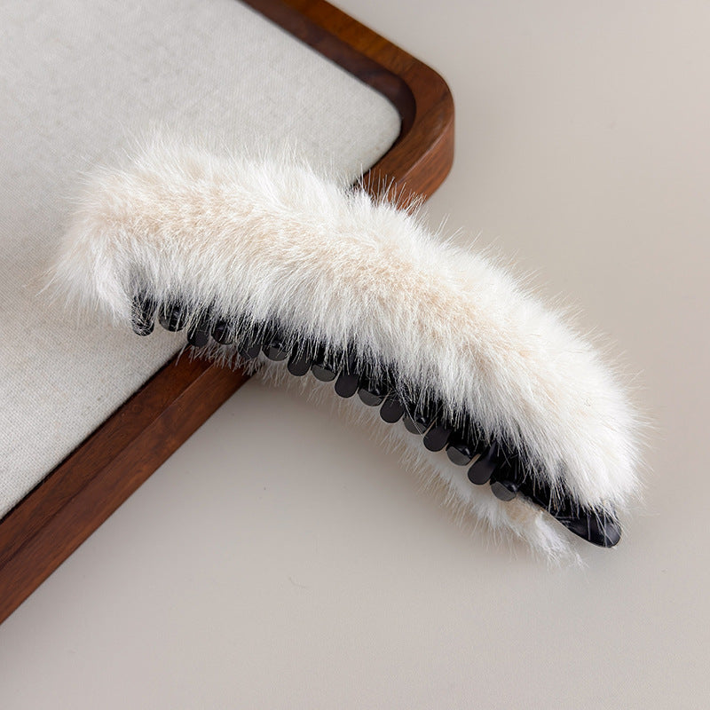 E廠-大號毛茸茸香蕉扭扭夾女秋冬高馬尾竪夾髮卡後腦勺半扎髮橫夾髮夾「27697」25.11-3