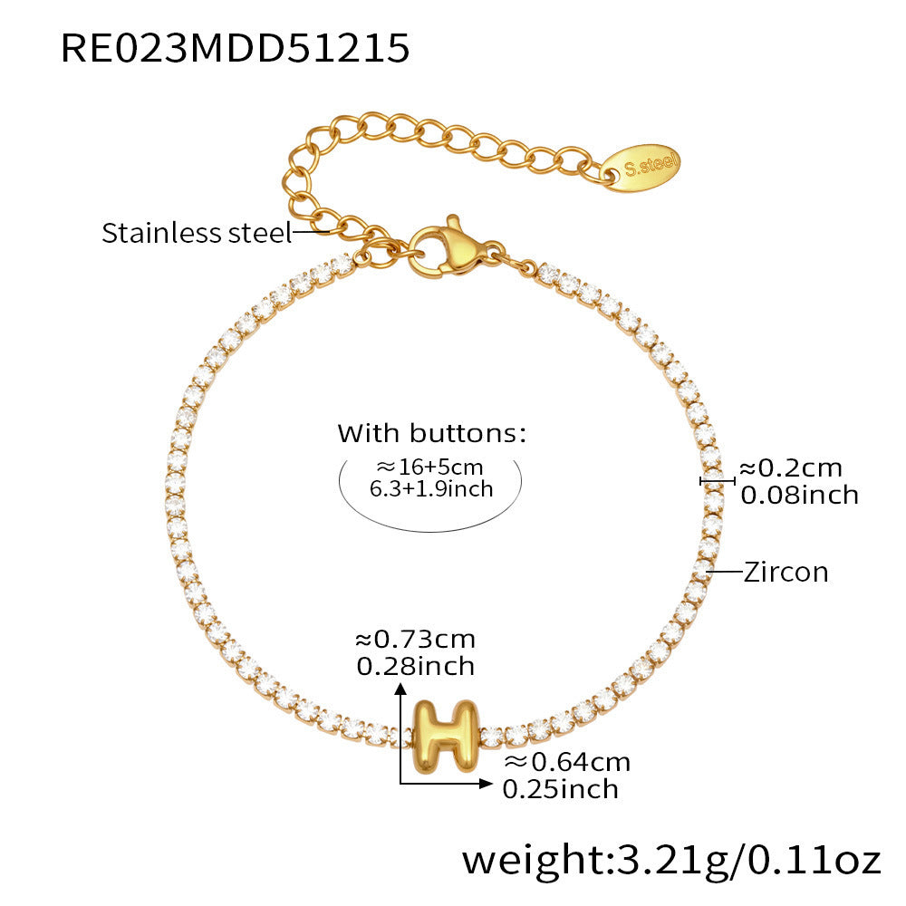 B廠-爆閃爪鑲鋯石26字母手鍊 不鏽鋼鍍18k真金時尚精緻氣質珠寶首飾女「RE023」25.12-3