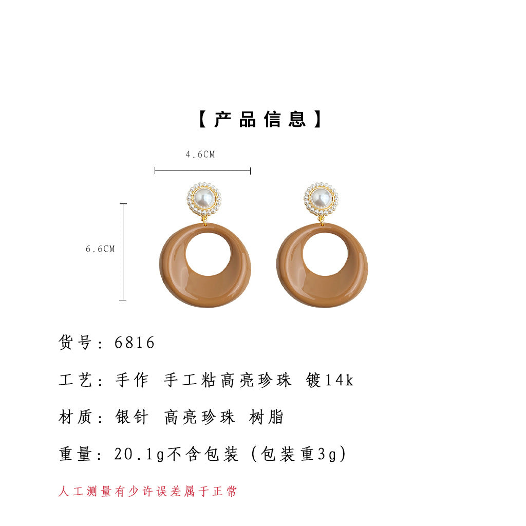 A廠-高級感秋冬熱賣款式圓形幾何誇張歐美氣質美拉德風復古耳飾耳環女「6816-6817」25.09-4