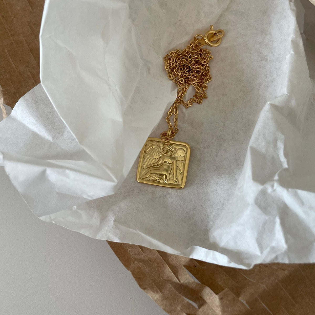 F廠-歐美韓國韓版S925純銀項鍊復古 天使之翼方牌項鍊吊墜「B776」25.11-2