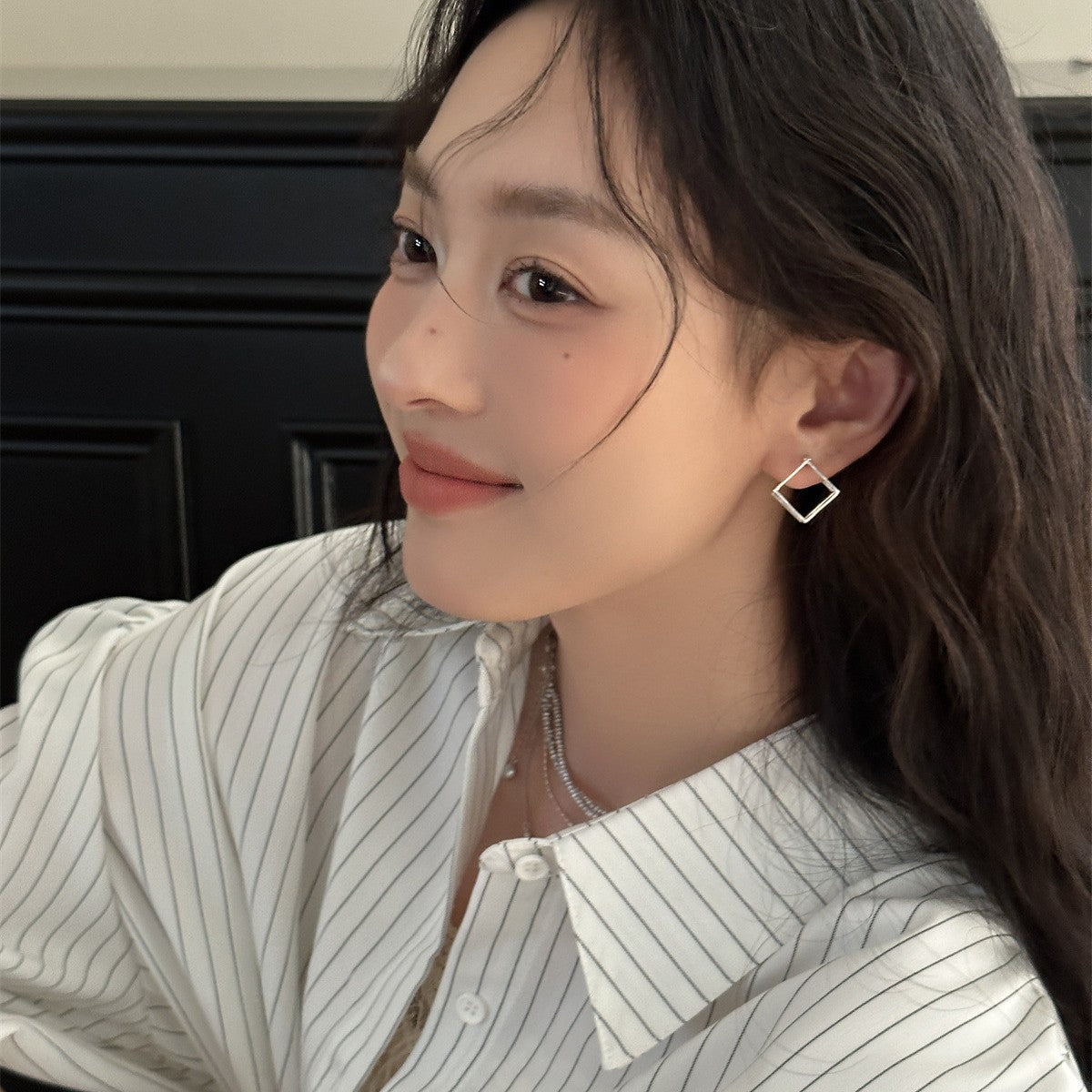 C廠-新款幾何鏤空方塊耳釘女簡約氣質時尚銀針耳環女高級感冷淡風耳飾「EH-3966」25.08-5