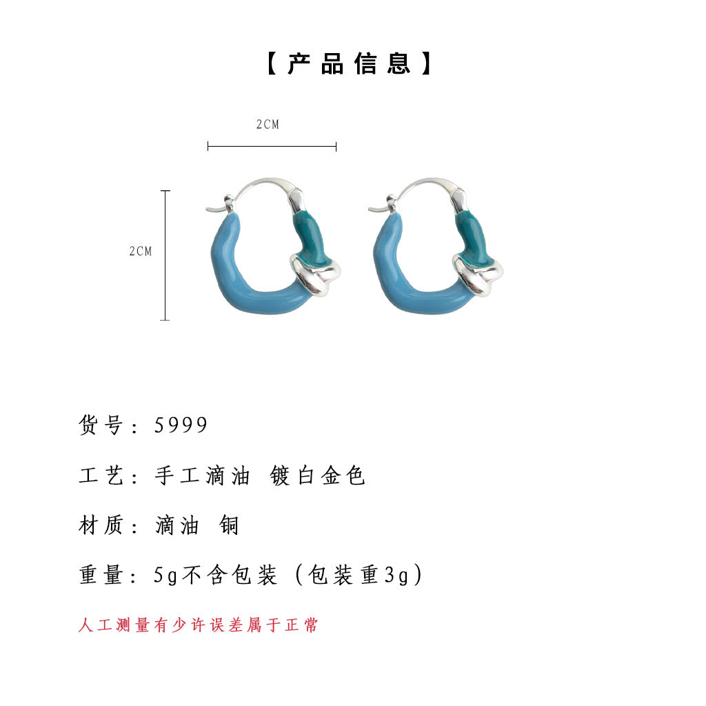 A廠-清新甜美琺瑯滴釉漸變藍粉幾何繩結高級感耳飾氣質優雅通勤耳環「5999-6000」25.05-2