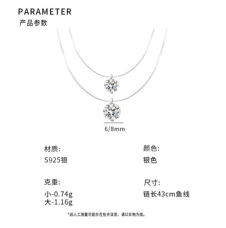 D廠-S925純銀簡約款幾何鋯石魚線項鍊女個性ins風百搭氣質鎖骨鏈批發「YC1874N_1」25.07-3