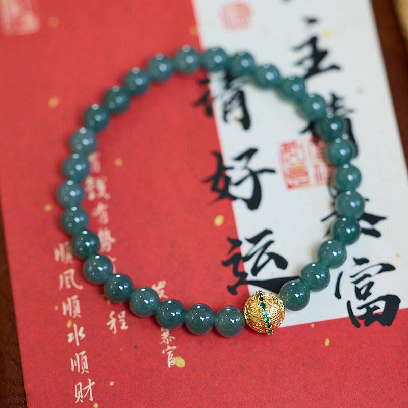 AS廠-廠家源頭批發天然6MM藍水翡翠手串女掐絲琺瑯路路通翡翠A貨手串「L0610743-01」25.03-4