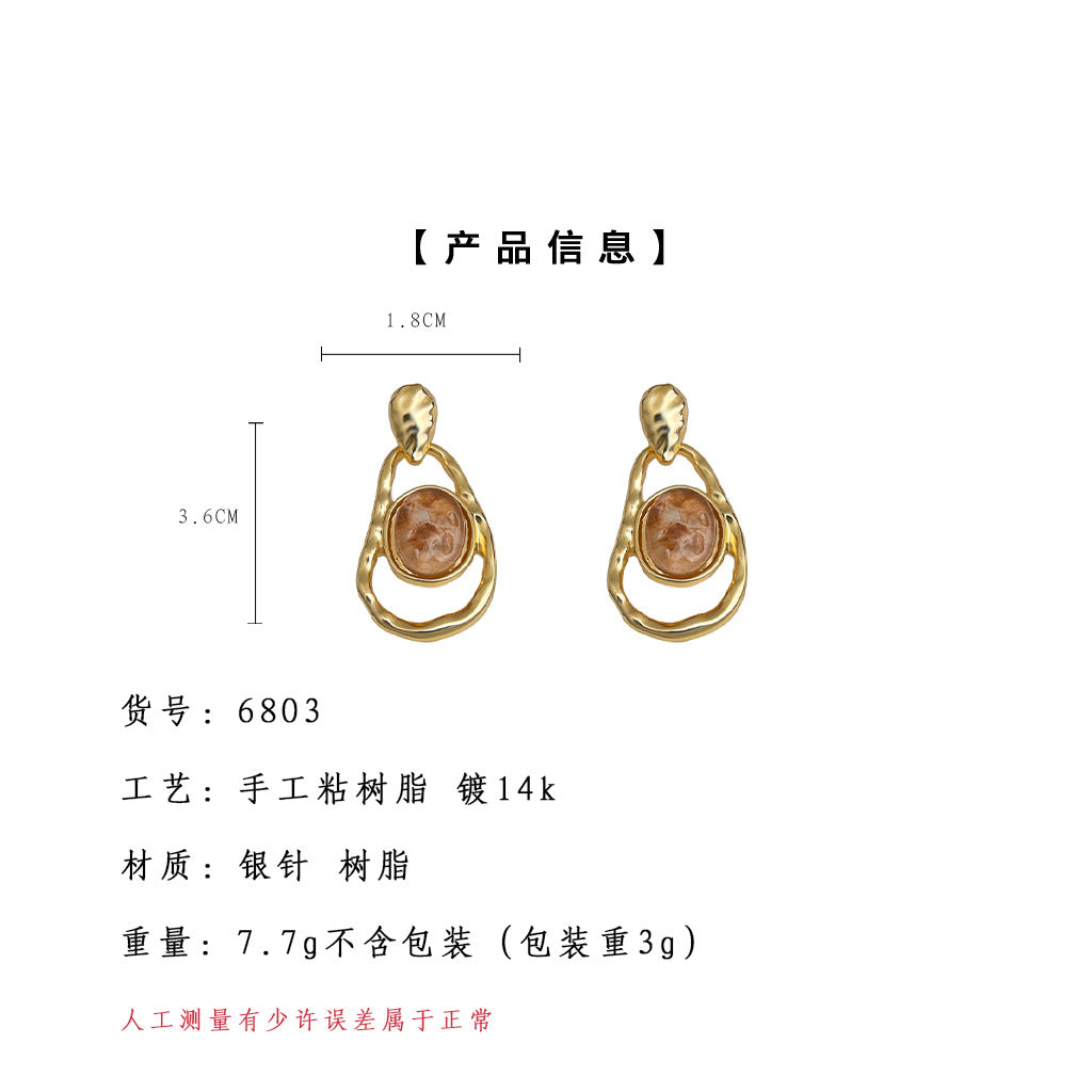 A廠-法式復古美拉德風時尚高級感幾何鏤空不規則淺咖色耳飾工廠耳環女「6803」25.09-3