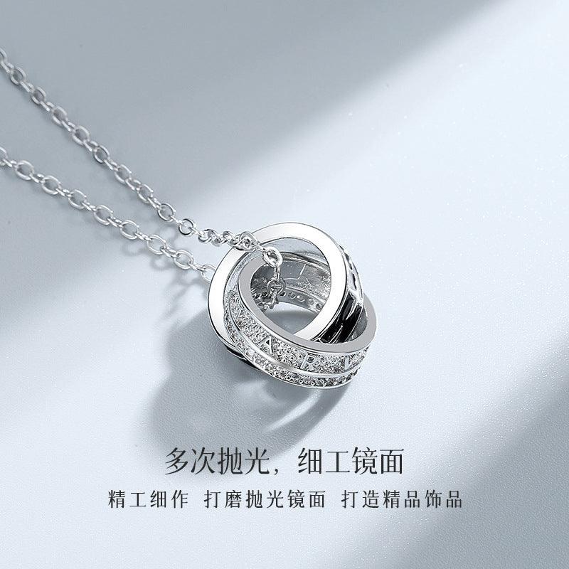 G廠-勝利星環項鍊潮男冷淡風環環相扣吊墜時尚簡約滴膠白鑽雙環套鏈「X187」24.11-1