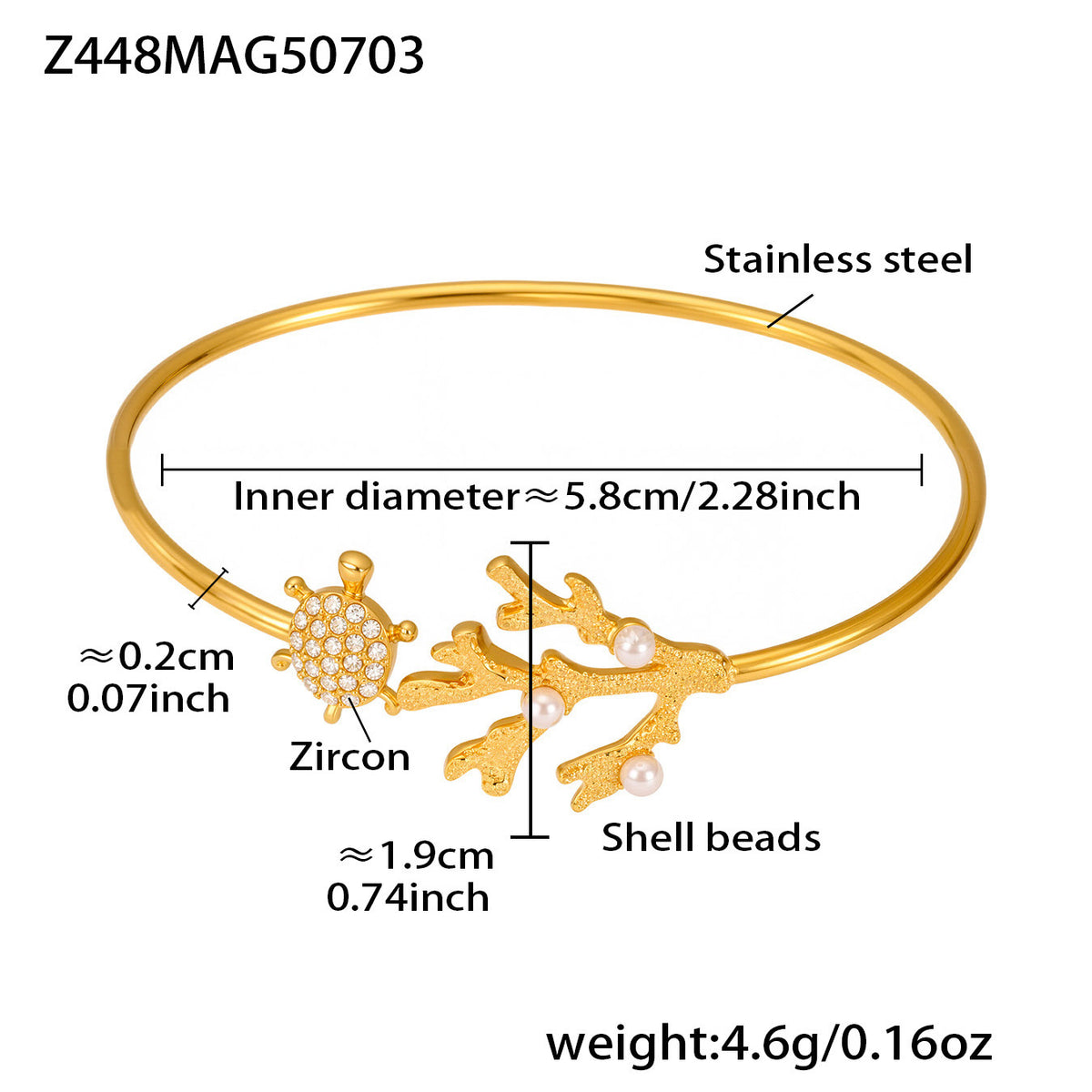 B廠-不鏽鋼愛心芒星開口手鐲鍍18k真金時尚百搭烏龜5A鋯石手鐲「Z446」25.07-2