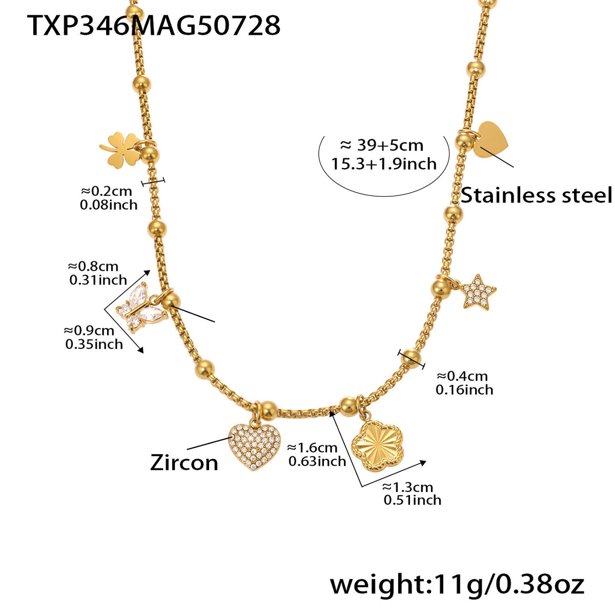 B廠-超閃5A鋯石愛心花朵鎖骨項鍊ins風手鍊不鏽鋼18K金時尚首飾「TXP346」25.08-1