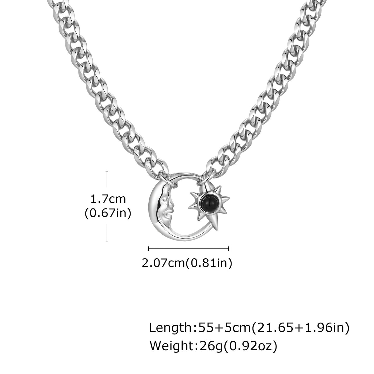 G廠-不鏽鋼六面磨鏈星月項鍊太陽星星月亮蛋白石吊墜項鍊鋼色「NC-2407」25.12-2