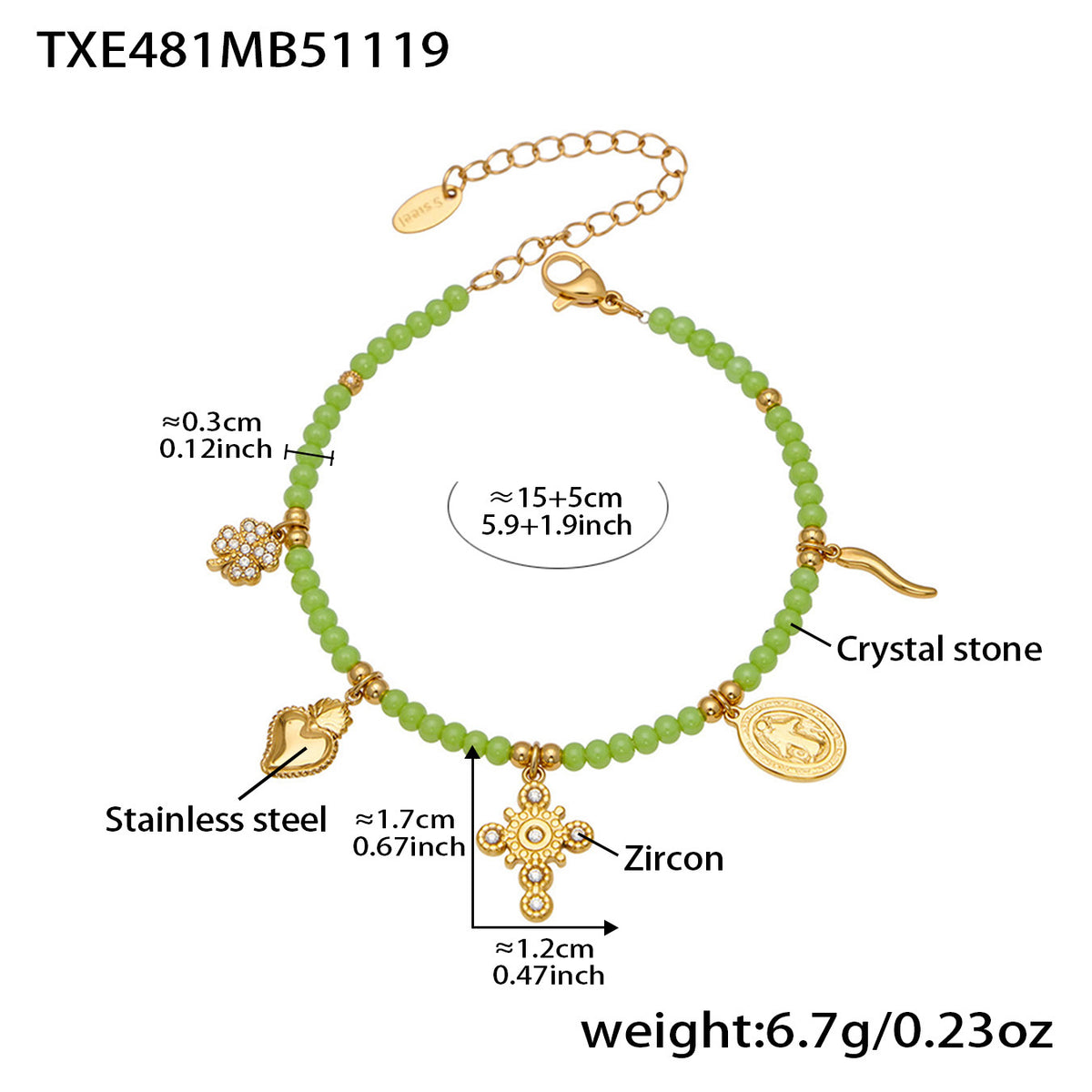 B廠-天然切面水晶石飾品5A鋯石DIY多配件手鍊項鍊不鏽鋼套裝女「TXP481」25.11-4