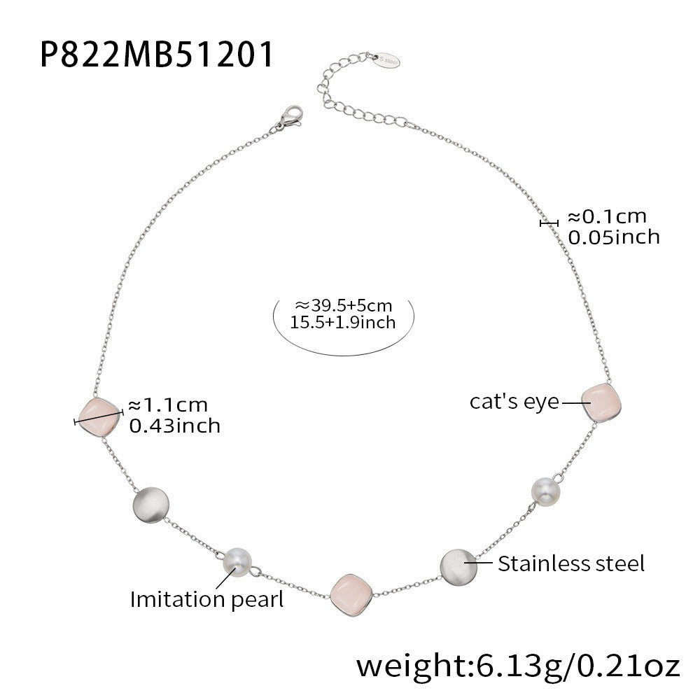 B廠-不鏽鋼貓眼石多色手工串膠珠鎖骨項鍊鍍18k真金質感女款珠寶首飾「P822」25.12-2