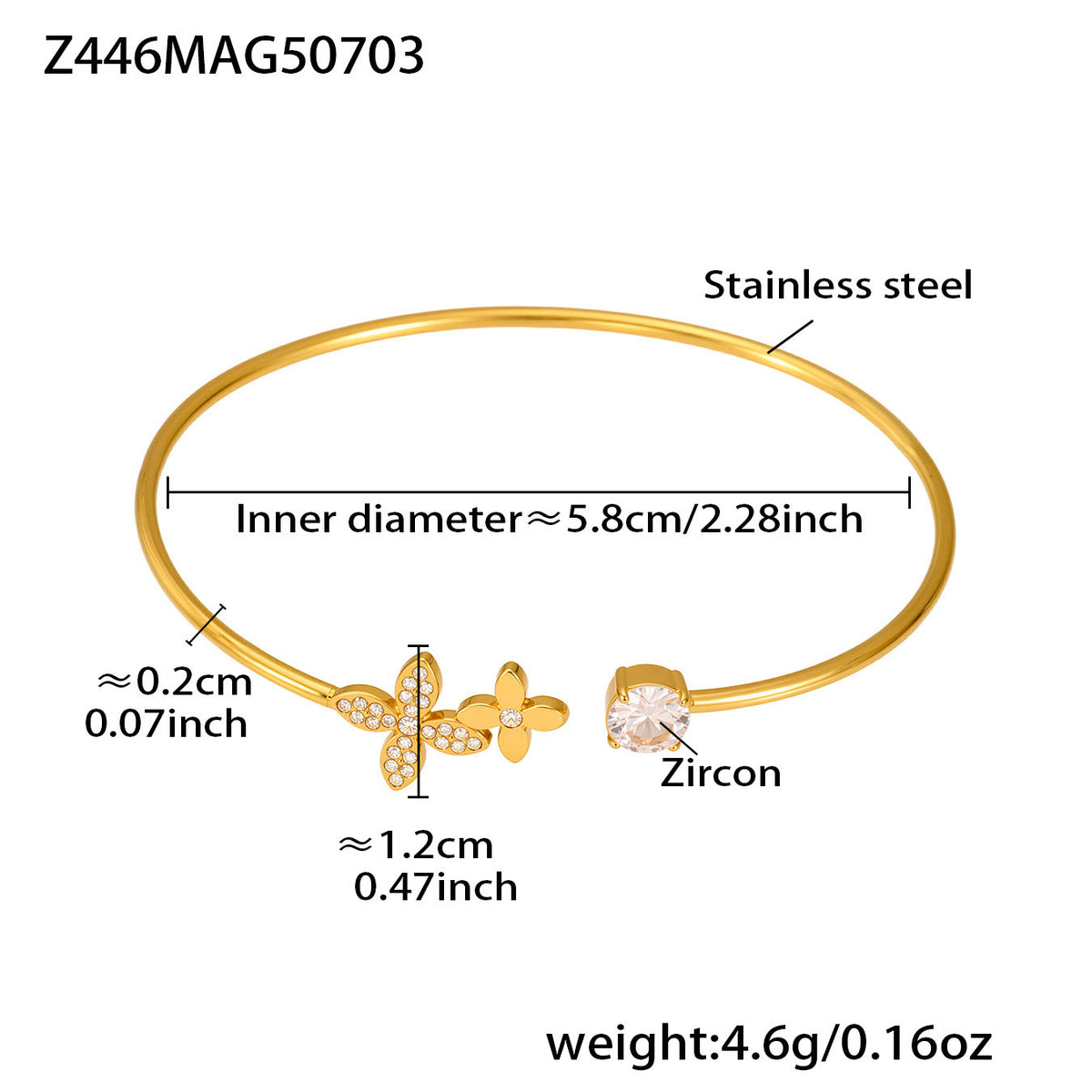 B廠-不鏽鋼愛心芒星開口手鐲鍍18k真金時尚百搭烏龜5A鋯石手鐲「Z446」25.07-2