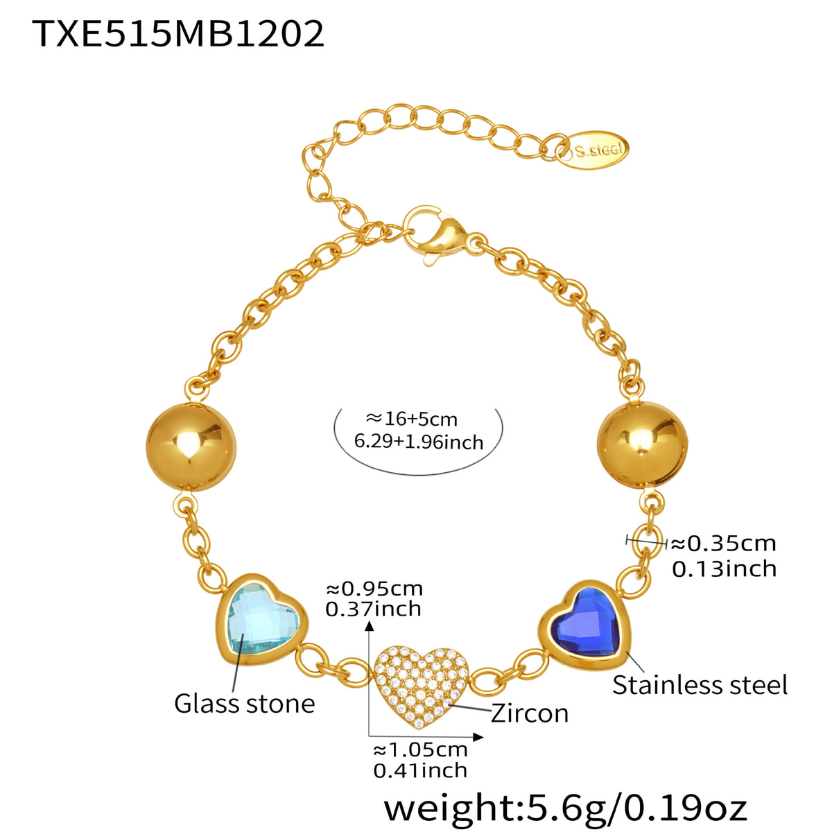 B廠-不鏽鋼彩色樹脂包邊項鍊5A鋯石愛心手鍊多巴胺飾品套裝鍍18k真金「TXP515」25.12-2