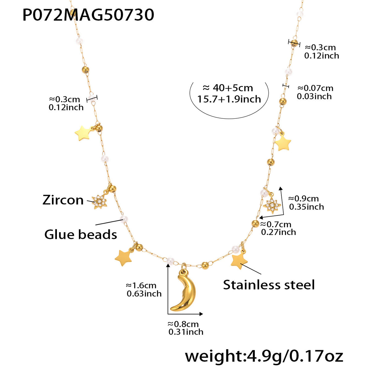 B廠-18K金鋯石八芒星多配件鎖骨項鍊不鏽鋼氣質百搭首飾不掉色「P057」25.08-2