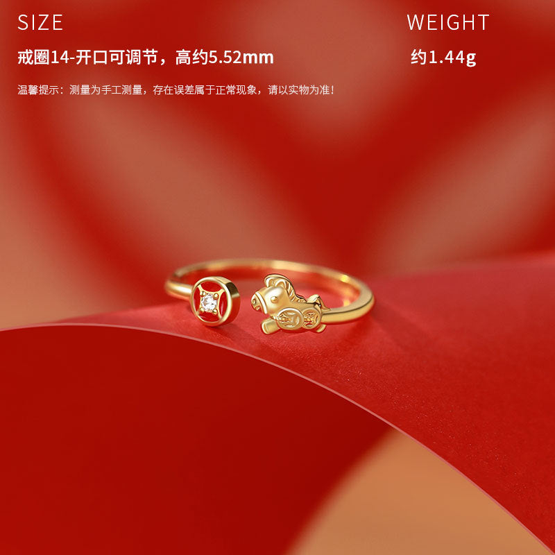 D廠-原創S999足銀小馬錢幣項鍊復古輕奢躍馬轉金耳環戒指本命年首飾批發「YC3989E_1 YC10302E_1 YC2294N_1」25.11-2