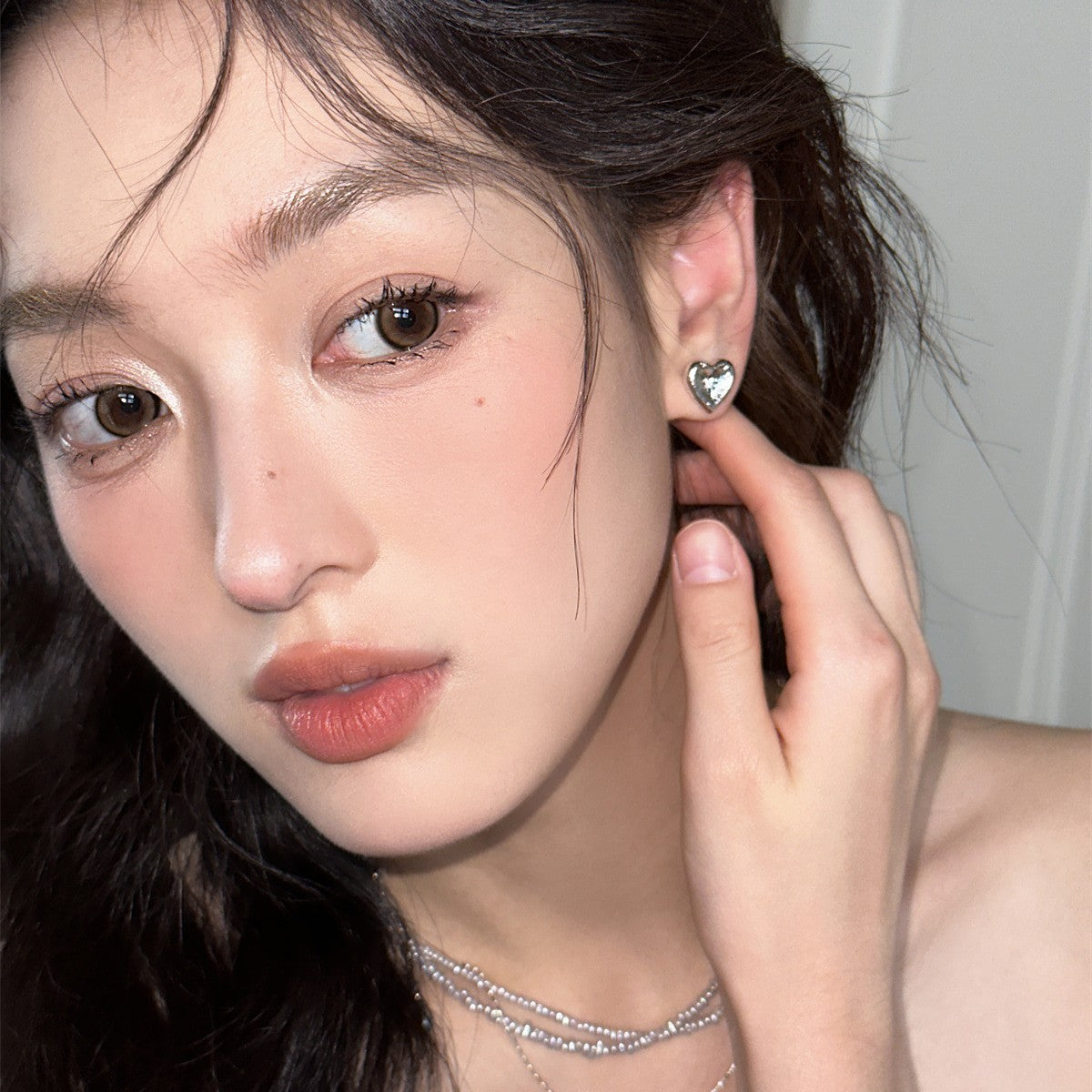 C廠-韓版設計鋯石愛心耳環女時尚精緻輕奢百搭銀針耳扣高級感秋冬耳飾「EH-4013」25.10-1