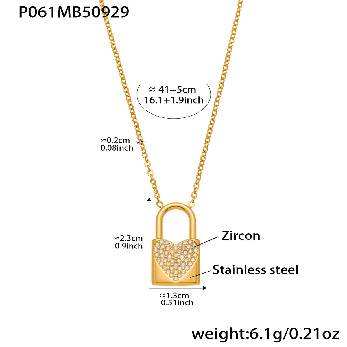B廠-新款不鏽鋼5A鋯石愛心鎖鑲鑽吊墜項鍊鍍18k真金不掉色飾品「P061」25.10-1