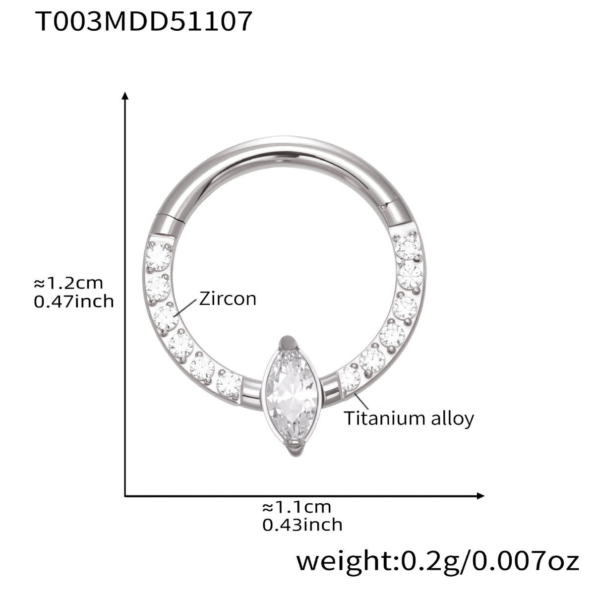B廠-鈦合金鑲嵌5A鋯石鼻環歐美甜酷辣妹穿刺鼻環潮人時尚無縫環「T001」25.11-2