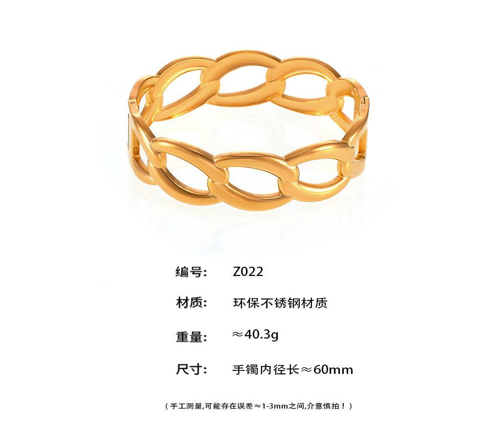 B廠-不鏽鋼PVD鍍18K真金環環相扣手鐲工廠批發歐美潮流簡約鐲子「Z022」25.01-1