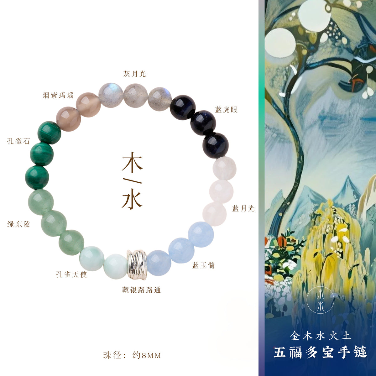 AS廠-五行手串設計款能量藏銀路路通多寶金木水火土多寶瑪瑙水晶手鍊「XL081X206」25.08-5