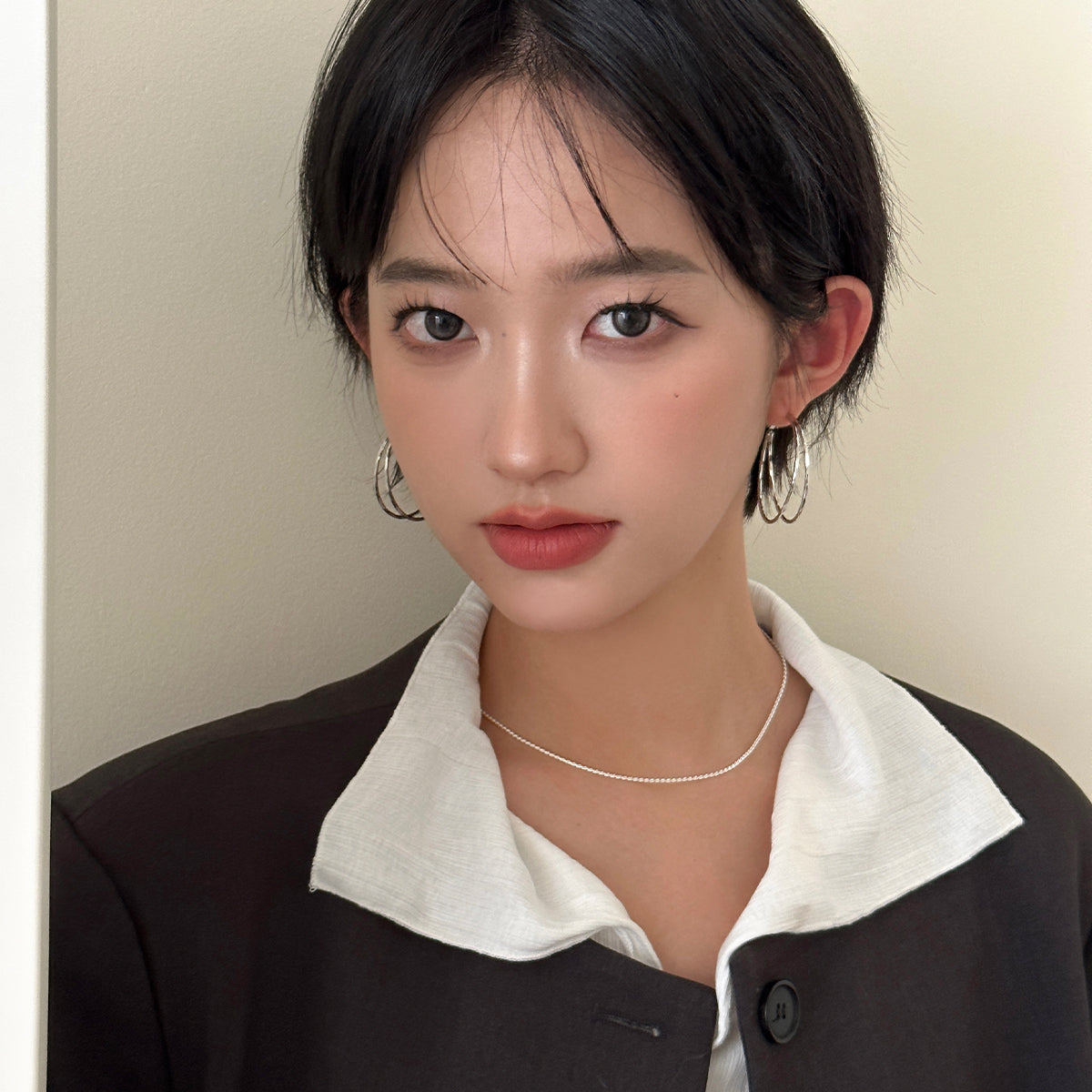 C廠-雙層大耳圈小眾特耳環女高級感圓圈純銀針耳釘誇張輕奢素圈耳飾「EH-3523.SJ」25.09-3