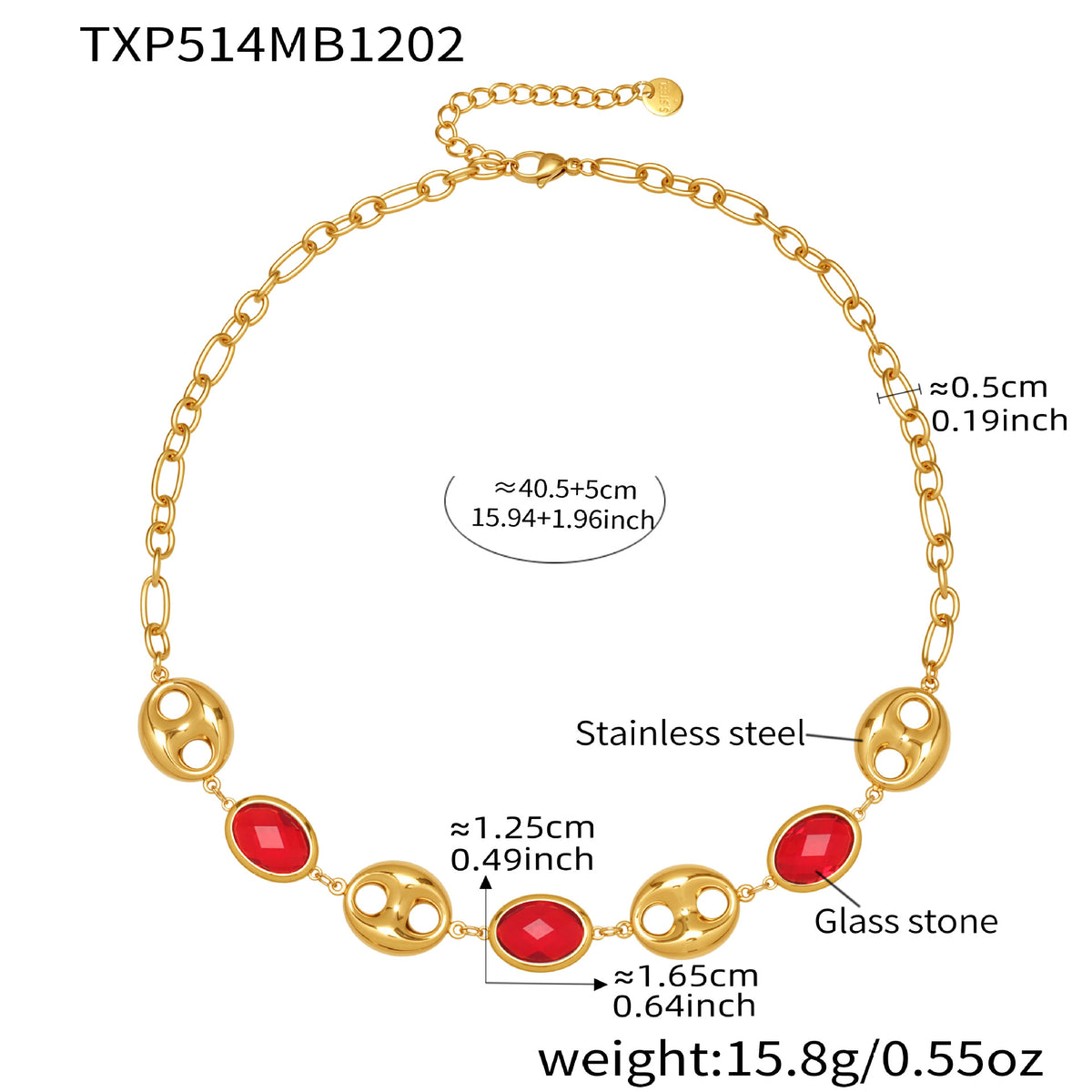 B廠-不鏽鋼空心豬鼻子包邊玻璃石手鍊項鍊套裝鍍18k真金跨境珠寶首飾「TXP514」25.12-2