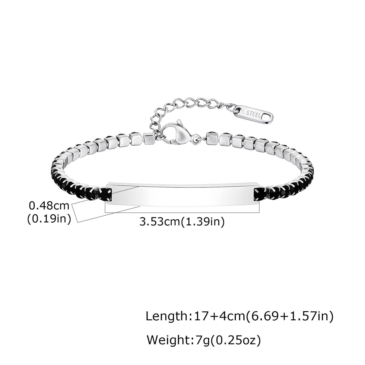 G廠-不鏽鋼歐美簡約百搭黑鋯石鏈小眾感設計彎牌手鍊鋼色「BR-2709」25.12-2