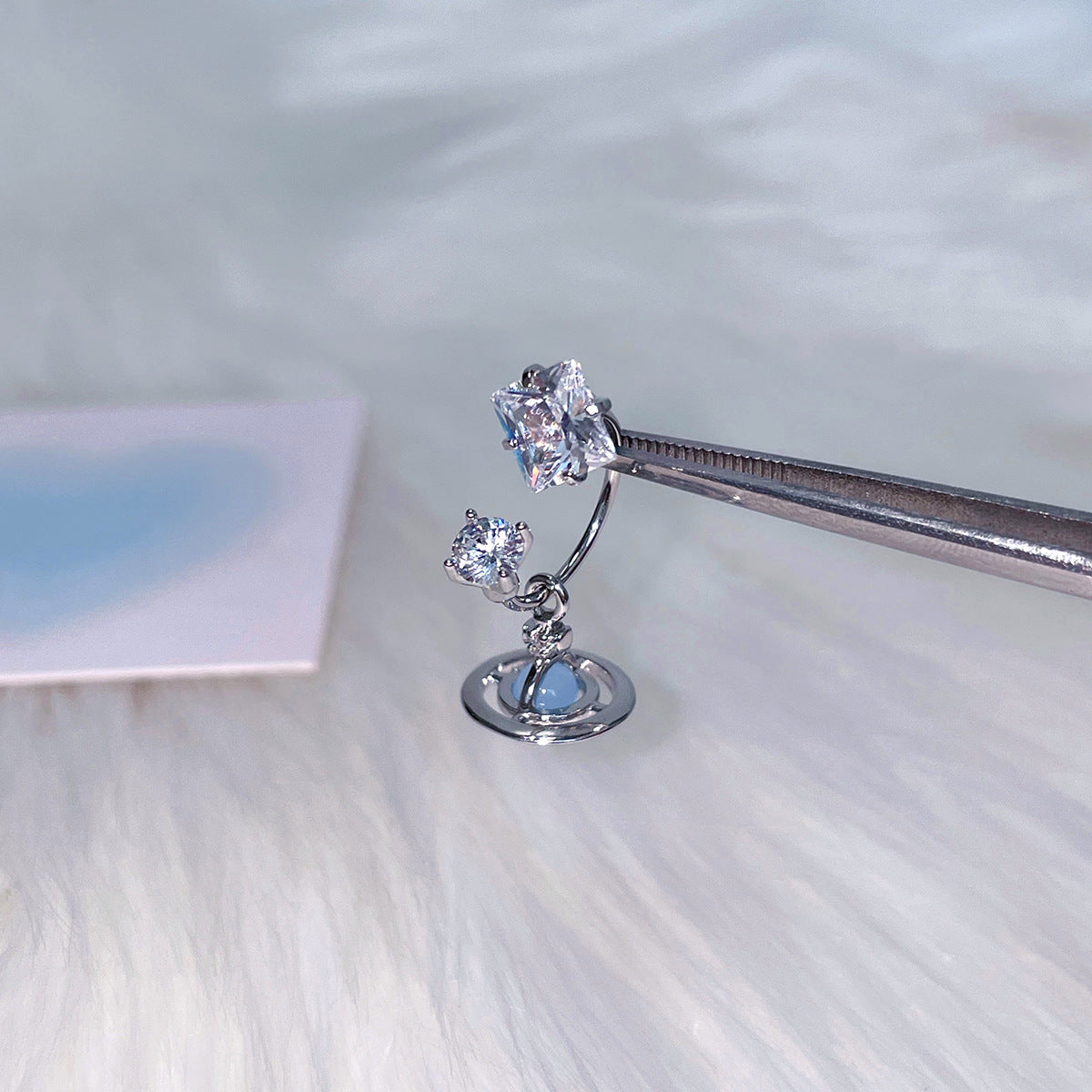 C廠-甜酷小香風宇宙星軌吊墜耳釘女精緻高級感粉鋯石耳環輕奢秋冬耳飾「EH-4153」25.12-2