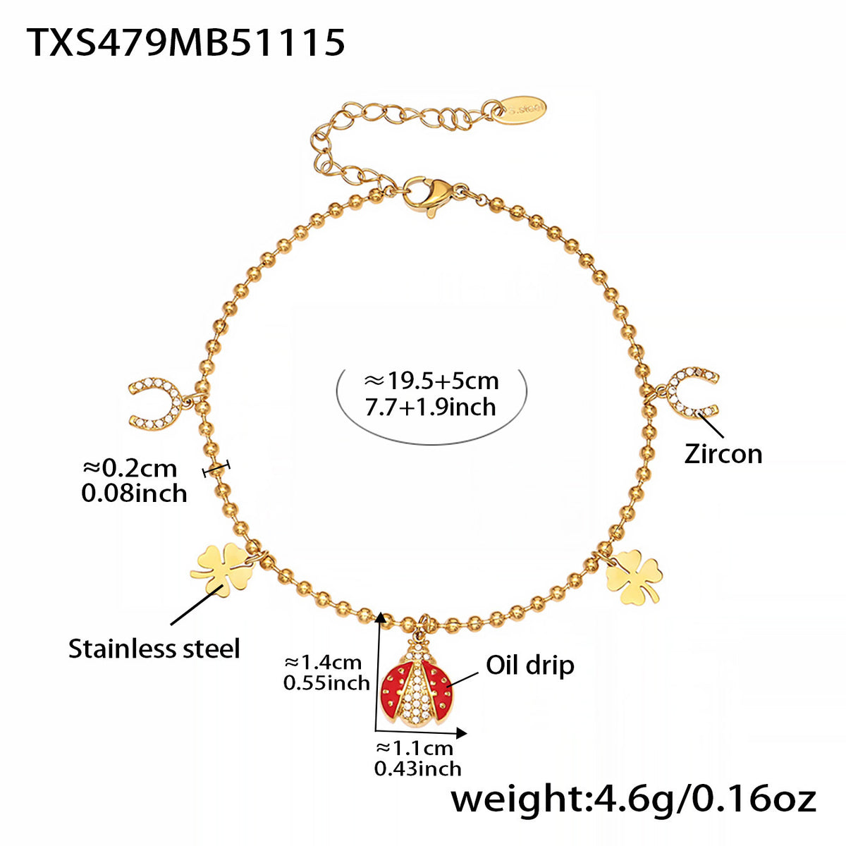 B廠-不鏽鋼5A鋯石滴油七星瓢蟲多配件吊墜項鍊手鍊耳環腳鏈套裝「TXP479」25.11-4