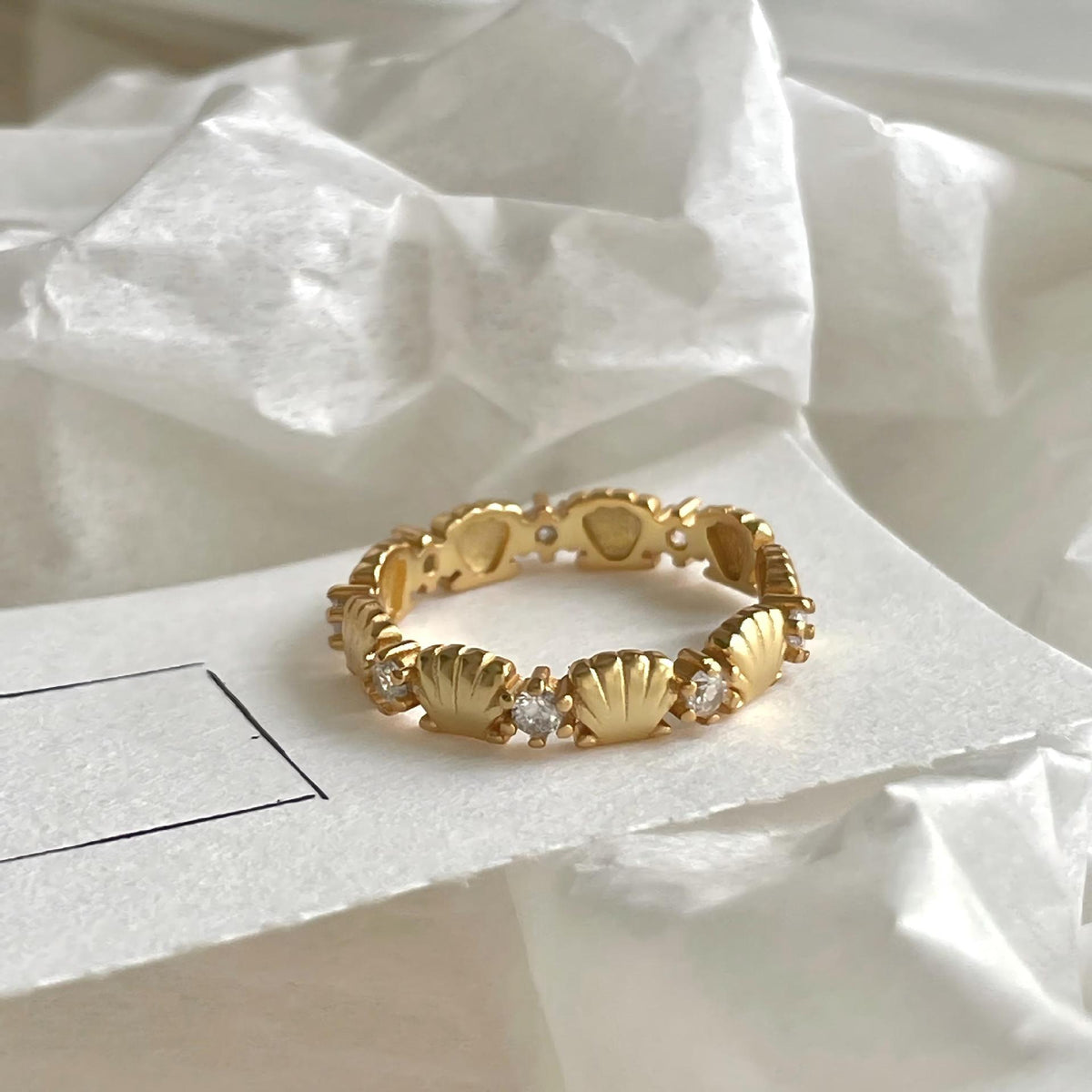 F廠-韓版小紅書ins簡約S925純銀鋯石貝殼戒指設計感個性戒指「J2145」25.11-3