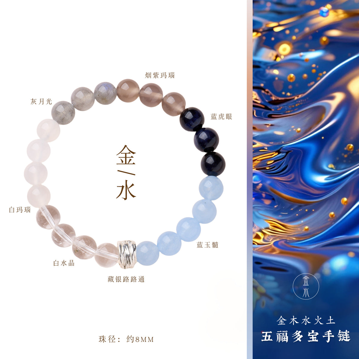 AS廠-五行手串設計款能量藏銀路路通多寶金木水火土多寶瑪瑙水晶手鍊「XL081X206」25.08-5