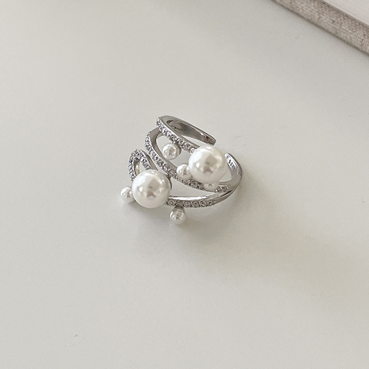 C廠-韓版優雅氣質冷淡風珍珠戒指女復古百搭高級感食指戒小眾設計指環「JZ-0728」25.11-1